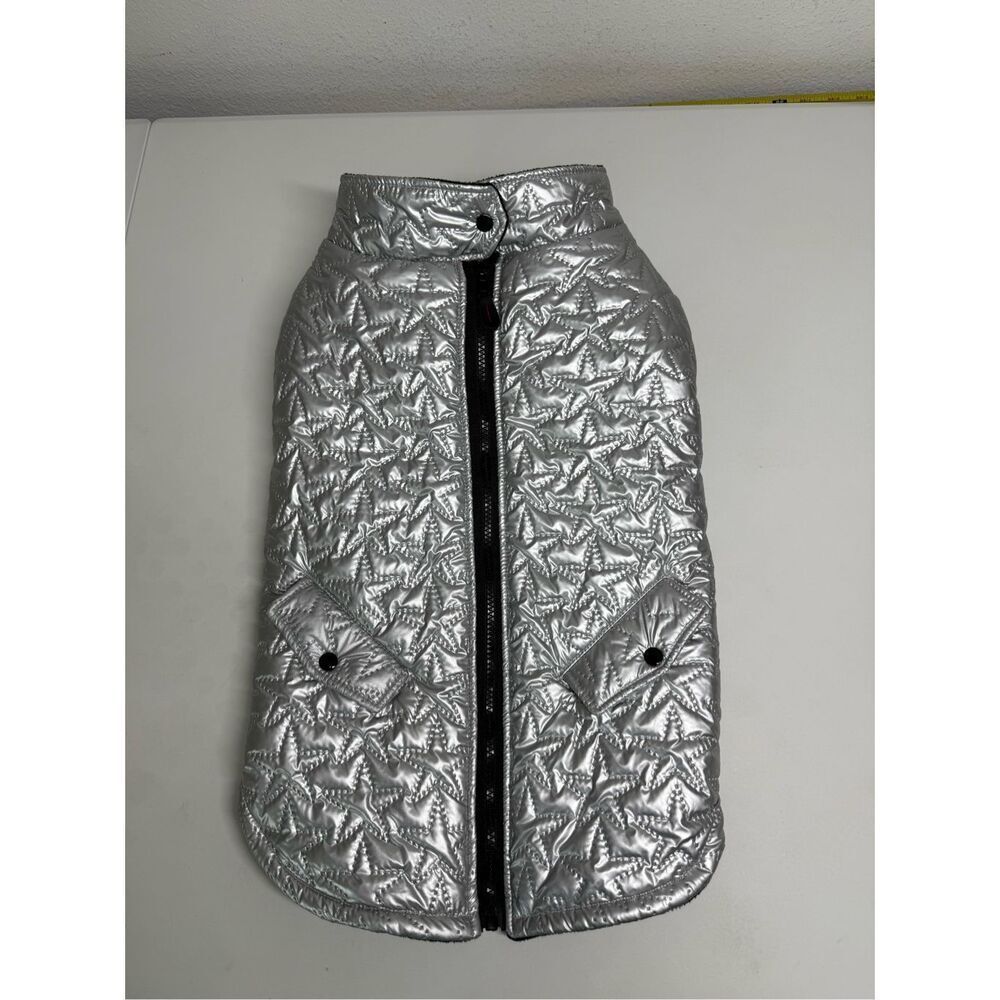 Novogratz Pets Zip Up Jacket Silver Metallic Quilted Coat Dog Size L